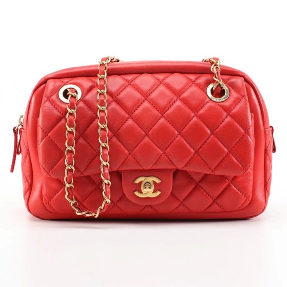 Chanel Front Pocket Quilted Lambskin Leather Camera Bag